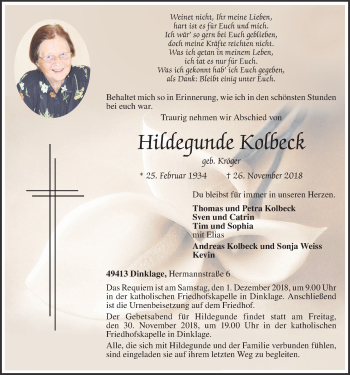 Anzeige von Hildegunde Kolbeck von OM-Medien
