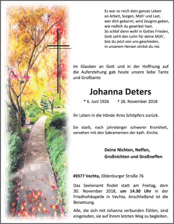 Anzeige von Johanna Deters von OM-Medien