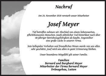 Anzeige von Josef Meyer von OM-Medien