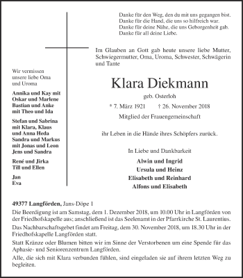 Anzeige von Klara Diekmann von OM-Medien