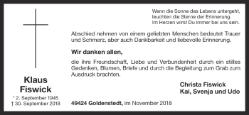 Anzeige von Klaus Fiswick von OM-Medien