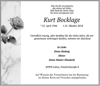 Anzeige von Kurt Bocklage von OM-Medien