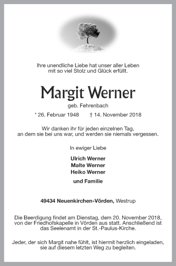 Anzeige von Margit Werner von OM-Medien