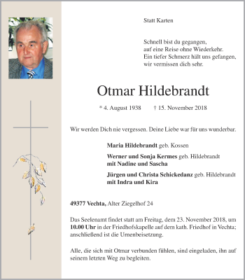 Anzeige von Otmar Hildebrandt von OM-Medien