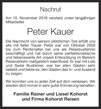 Anzeige von Peter Kauer von OM-Medien