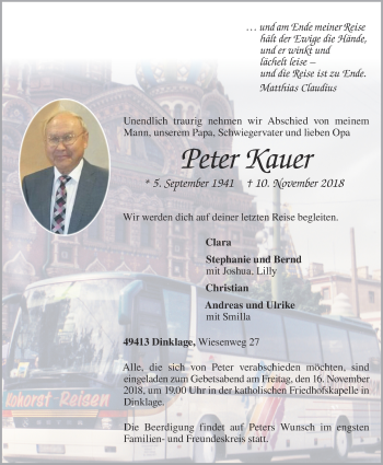 Anzeige von Peter Kauer von OM-Medien