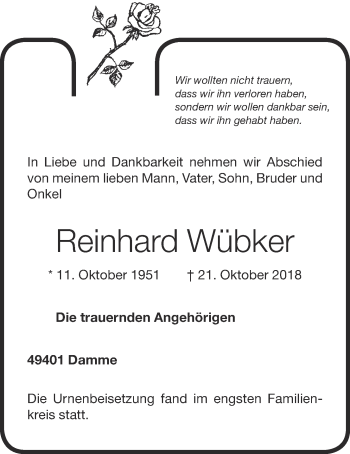 Anzeige von Reinhard Wübker von OM-Medien