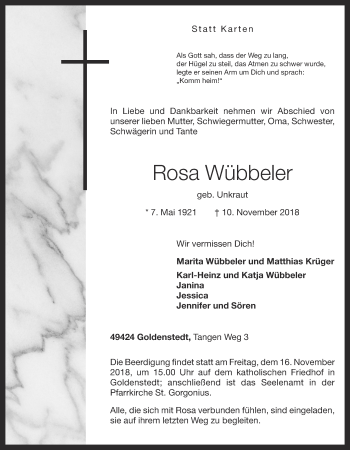 Anzeige von Rosa Wübbeler von OM-Medien