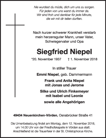 Anzeige von Siegfried Niepel von OM-Medien