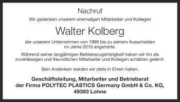 Anzeige von Walter Kolberg von OM-Medien