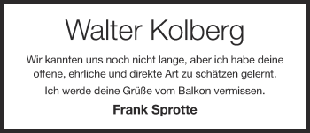 Anzeige von Walter Kolberg von OM-Medien