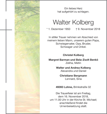 Anzeige von Walter Kolberg von OM-Medien