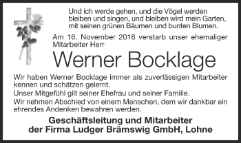 Anzeige von Werner Bocklage von OM-Medien