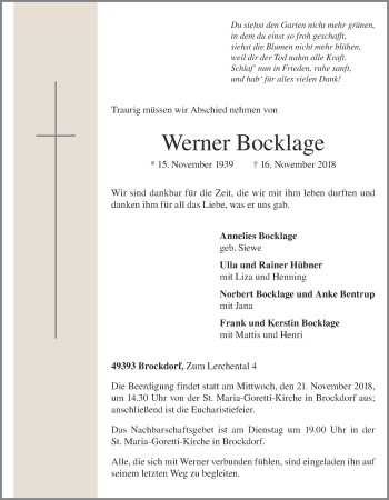 Anzeige von Werner Bocklage von OM-Medien