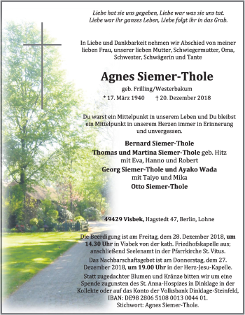 Anzeige von Agnes Siemer-Thole von OM-Medien