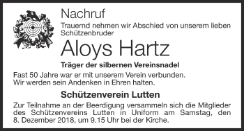 Anzeige von Aloys Hartz von OM-Medien