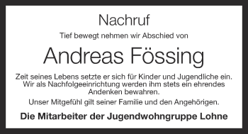 Anzeige von Andreas Fössing von OM-Medien