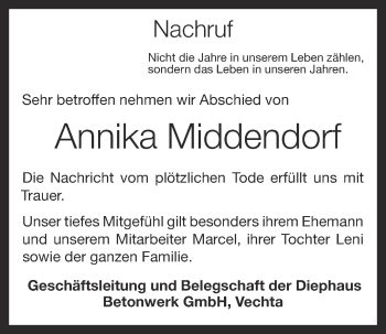 Anzeige von Annika Middendorf von OM-Medien
