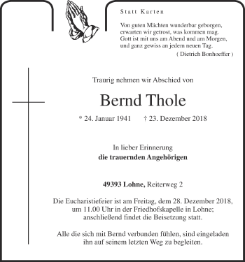 Anzeige von Bernd Thole von OM-Medien