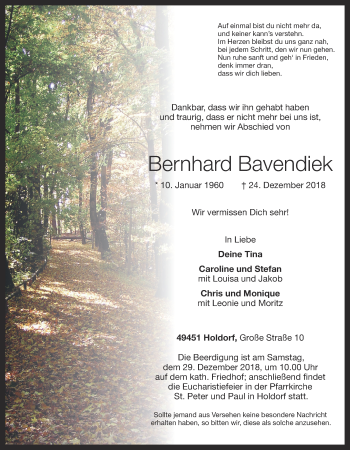 Anzeige von Bernhard Bavendiek von OM-Medien