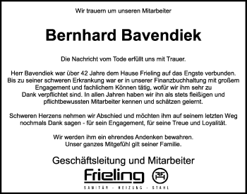 Anzeige von Bernhard Bavendiek von OM-Medien