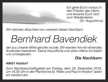 Anzeige von Bernhard Bavendiek von OM-Medien
