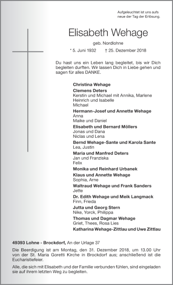 Anzeige von Elisabeth Wehage von OM-Medien