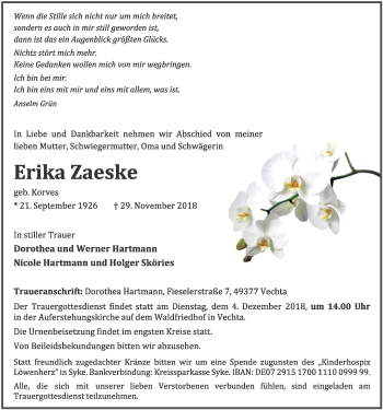 Anzeige von Erika Zaeske von OM-Medien