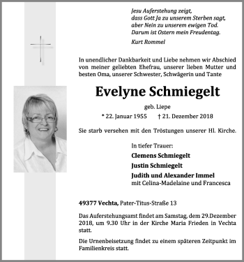 Anzeige von Evelyne Schmiegelt von OM-Medien