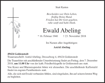 Anzeige von Ewald Abeling von OM-Medien