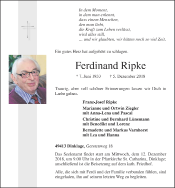 Anzeige von Ferdinand Ripke von OM-Medien
