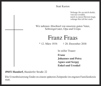 Anzeige von Franz Fraas von OM-Medien
