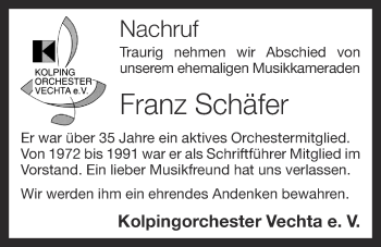 Anzeige von Franz Schäfer von OM-Medien