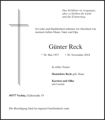 Anzeige von Günter Reck von OM-Medien