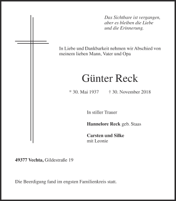 Anzeige von Günter Reck von OM-Medien