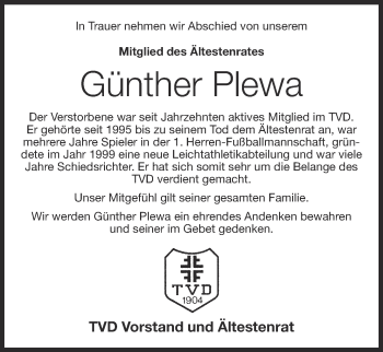 Anzeige von Günther Plewa von OM-Medien