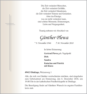 Anzeige von Günther Plewa von OM-Medien