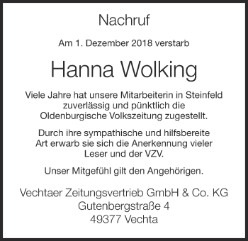 Anzeige von Hanna Wolking von OM-Medien