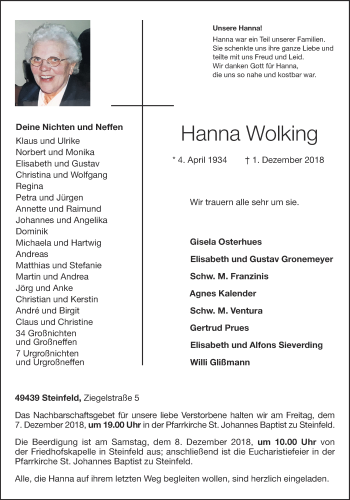 Anzeige von Hanna Wolking von OM-Medien