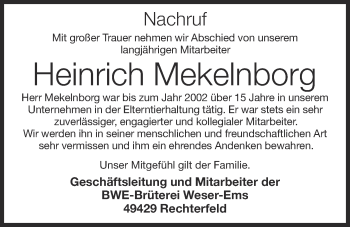 Anzeige von Heinrich Mekelnborg von OM-Medien