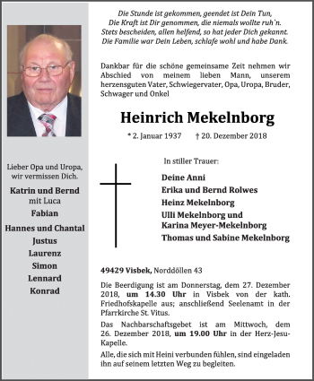 Anzeige von Heinrich Mekelnborg von OM-Medien