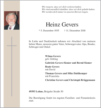 Anzeige von Heinz Gevers von OM-Medien