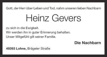 Anzeige von Heinz Gevers von OM-Medien