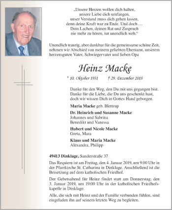Anzeige von Heinz Macke von OM-Medien