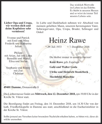 Anzeige von Heinz Rawe von OM-Medien