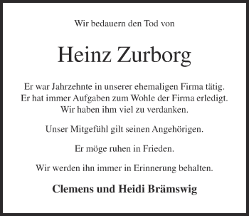 Anzeige von Heinz Zurborg von OM-Medien