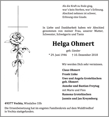 Anzeige von Helga Ohmert von OM-Medien
