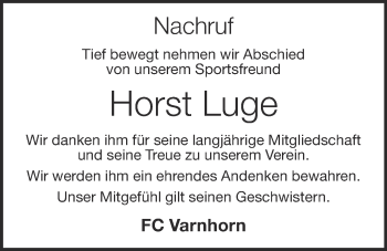Anzeige von Horst Luge von OM-Medien