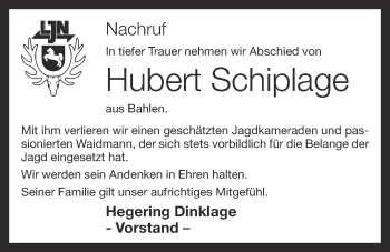 Anzeige von Hubert Schiplage von OM-Medien