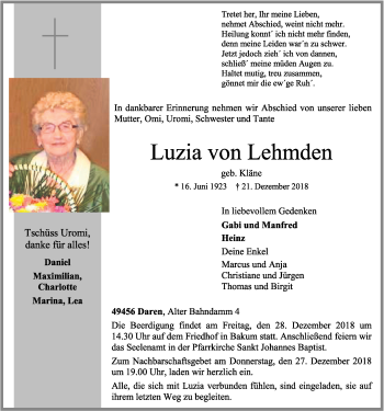 Anzeige von Luzia von Lehmden von OM-Medien